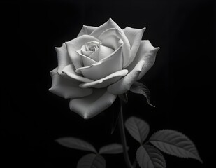 Black and white rose illustration with sharp shading, depicting the beauty of simple but meaningful flowers, creating an elegant and expressive effect