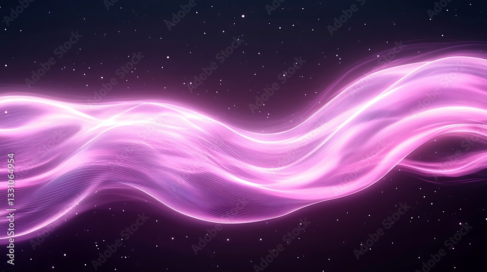 Poster Vibrant pink waves flow through a dark, starry background, creating a dynamic and ethereal visual effect.