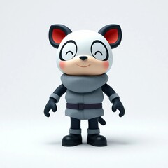 Naklejka premium A joyful cartoon panda with an endearing smile, wearing a cozy outfit, exuding warmth and friendliness.