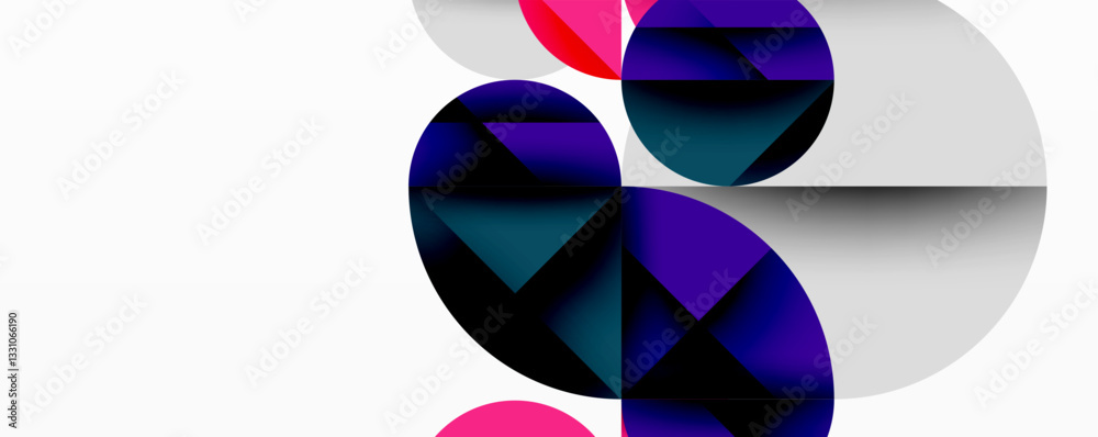 Aufkleber Modern abstract composition with layered circles and angular segments featuring gradients, transparency effects, and a structured geometric layout