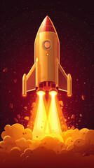 Fototapeta premium Rocket-powered space journey, vertical cartoon picture for phone screens