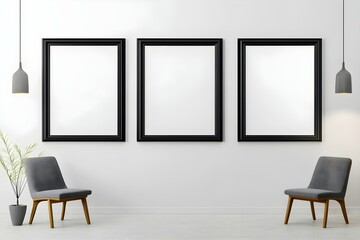 Three Vector Realistic Modern Interior Black Blank Posters Display