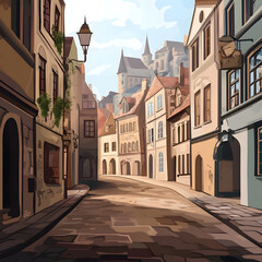 Fototapeta premium Urban background featuring a historical district with charming architecture, perfect for use as a video background. Ideal for showcasing the fusion of tradition and modernity in a city setting.