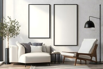 Blank Poster Mockup with Black Frame on the Wall in Modern Interior