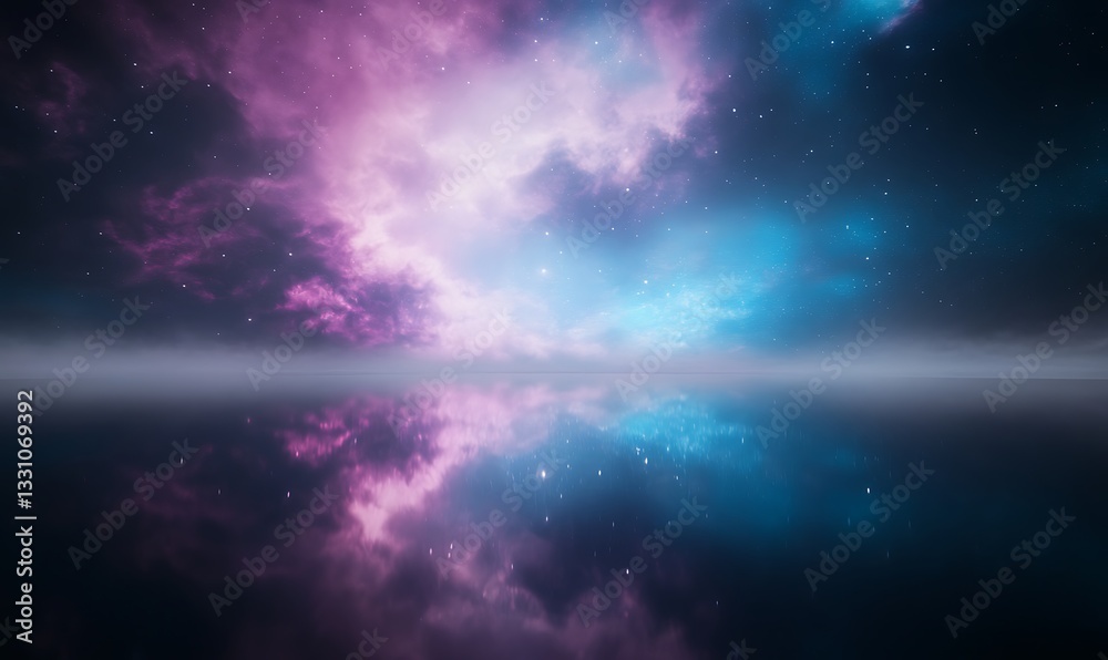 Aufkleber Vibrant cosmic clouds reflecting in a serene space backdrop.