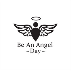 Obraz premium Elegant black and white vector logo for Be An Angel Day. Silhouette illustration with geometric shapes, clean lines, and symmetrical composition on a white background.eps