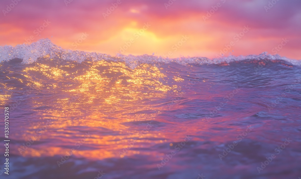 Poster vibrant sunset reflecting on ocean waves, creating a serene and colorful seascape.
