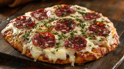 Pizza topped with savory salami and melted cheese