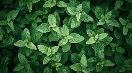 Lush Green Mint Leaves: A Vibrant Natural Texture AI Generated