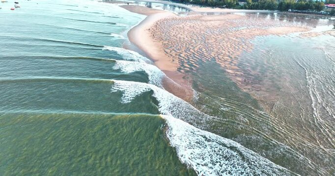 Aerial view of sea Mui Ne, Vietnam see the whole bay of Ke Ga from north to south shore very large with sea waves, ships, reefs is tourism potential Status of Vietnam.