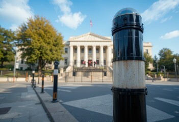 Naklejka premium Historic Government Building with Decorative Street Light in Focus