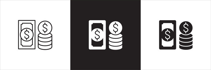 Money business icon. Finance icon. Money cash symbol. Icons design compatible for balance, financial, dollar, wealth, asset, earning, payment, salary. Vector illustration.