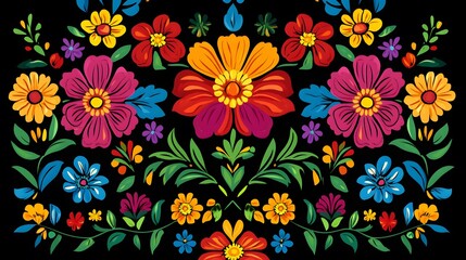 A Beautiful Colorful Floral Illustration on a Black Background
