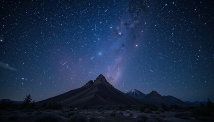 Majestic Night Sky Over Mountain Range with Stars and Milky Way