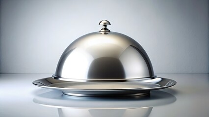 Obraz premium Gleaming silver cloche, empty plate: a hushed elegance, hinting at a fine dining experience.