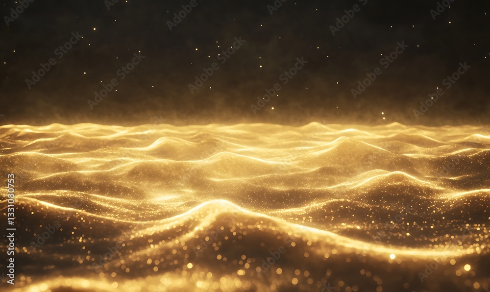 Aufkleber golden waves shimmer under a dark sky, creating a mesmerizing and ethereal atmosphere.