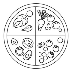 Balanced Diet Line Art – Minimalist Food Plate Designs