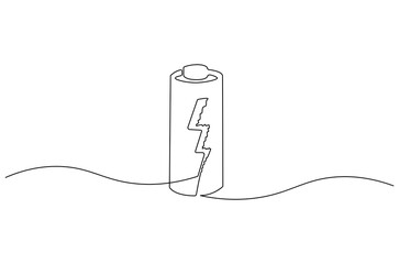 Continuous one line drawing of battery charging. Single line drawing illustration of battery charging symbol. Electricity energy concept vector art. Doodle line illustration.