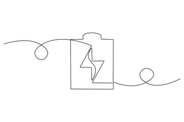 Continuous one line drawing of battery charging. Single line drawing illustration of battery charging symbol. Electricity energy concept vector art. Doodle line illustration.