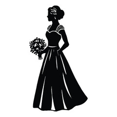 Fototapeta premium Bridesmaid dresses Silhouette, Vector, Icon, Logo, White Background.