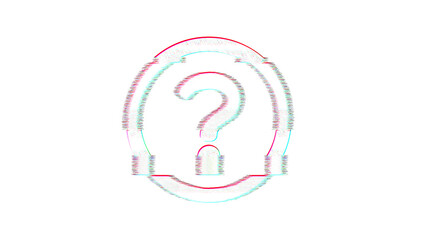 Icon question circle is distorted. Glitch. Noise, chromatic aberration, geometric distortion