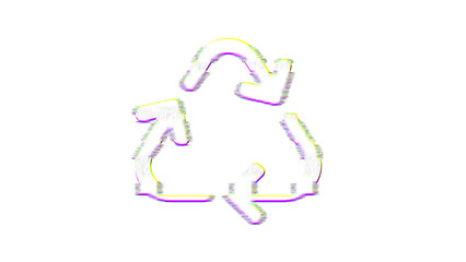 Icon recycle is distorted. Glitch. Noise, chromatic aberration, geometric distortion