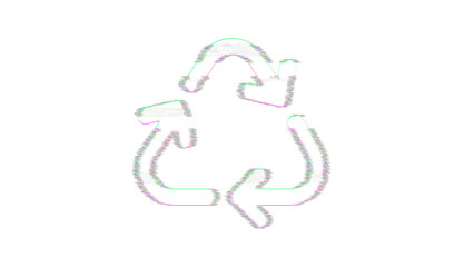 Icon recycle is distorted. Glitch. Noise, chromatic aberration, geometric distortion