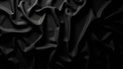 Fototapeta premium Black cloth with intricate folds and creases creating a textured pattern.