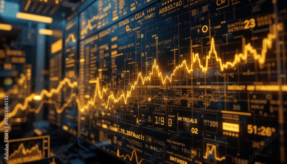 Poster financial data visualization with graphs and analytics display