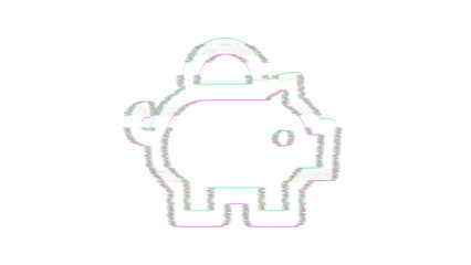 Icon piggy bank is distorted. Glitch. Noise, chromatic aberration, geometric distortion