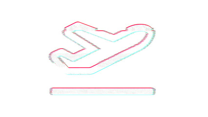 Icon plane departure is distorted. Glitch. Noise, chromatic aberration, geometric distortion