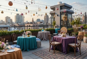 Elegant Rooftop Venue for Outdoor Gathering with City View