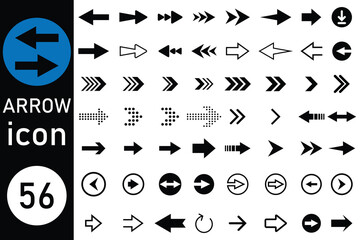 Arrow icon, vector set. Modern simple arrows. Arrows big black set icons, arrow icon, Black silhouette arrow icon set. Download icon set. Vector illustration. 