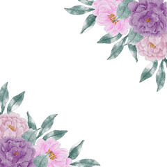 Purple and Soft Pink Rose Watercolor Flower Border