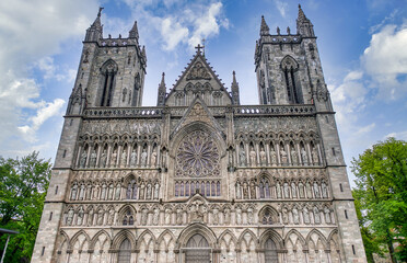 Fototapeta premium Nidaros Cathedral is the name given to the Lutheran cathedral in Trondheim, Norway, a city that was known in the Middle Ages as Nidaros