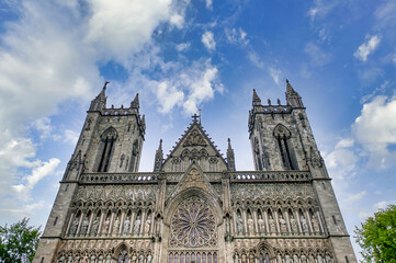 Fototapeta premium Nidaros Cathedral is the name given to the Lutheran cathedral in Trondheim, Norway, a city that was known in the Middle Ages as Nidaros