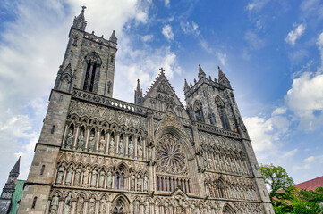 Fototapeta premium Nidaros Cathedral is the name given to the Lutheran cathedral in Trondheim, Norway, a city that was known in the Middle Ages as Nidaros