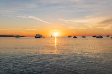Fototapeta premium Sunrise over the sea. Panoramic seascape.