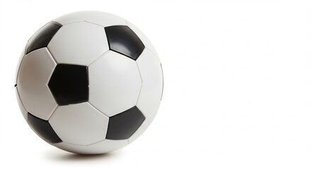 Obraz premium Classic black white soccer ball sharply lit against pure white background. AI Generated