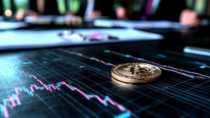 Bitcoin Cryptocurrency on Financial Charts  Business Meeting Background