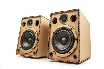 Fototapeta premium Cardboard loud speakers on white background.