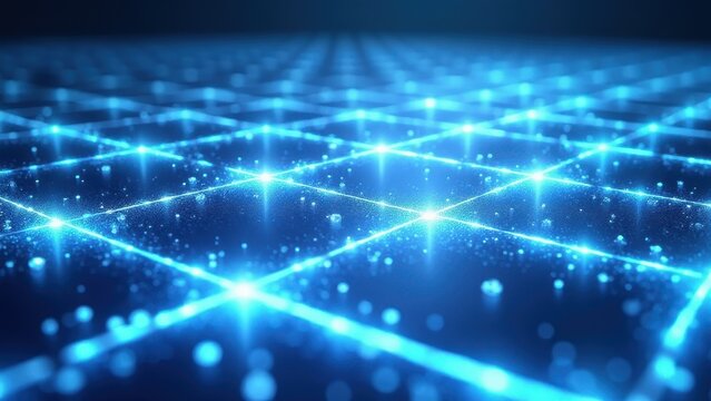 A crystalline grid of glowing blue lights, resembling a futuristic or digital network.