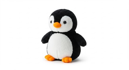 Obraz premium Adorable plush penguin toy sits against bright white background. AI Generated