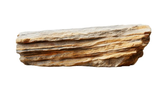 Layered sandstone rock formation isolated on transparent background