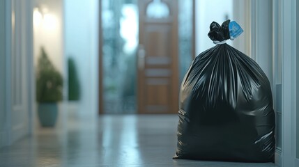 Obraz premium Large Black Garbage Bag in a Bright Hallway of a Home