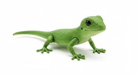 Fototapeta premium Brightly lit green lizard toy playfully poses. AI Generated
