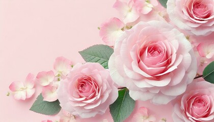 Fototapeta premium Illustration of rose frame on pink background. Wedding, Valentine's Day, Mother's Day Concept.