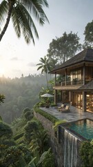 Obraz premium Luxury Hilltop Villa with Infinity Pool and Ocean View - Tropical Rainforest Retreat