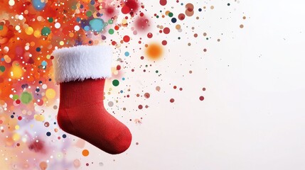 Cozy Red Christmas Stocking with Colorful Bokeh Background