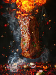 Flaming Grilled Steak with Spices